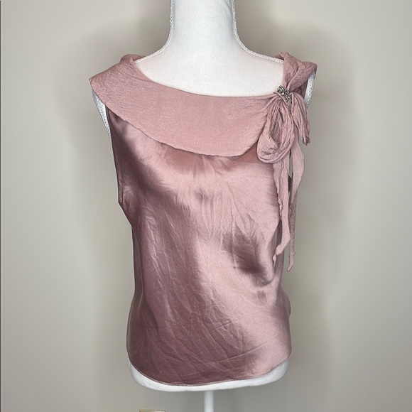 LOFT Light Mauve Silk Blouse with Bib Collar & Rhinestone Pin. 12P - Picture 1 of 11